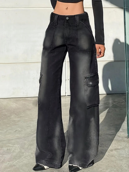 Black Straight Leg Jeans Y2K Fashion