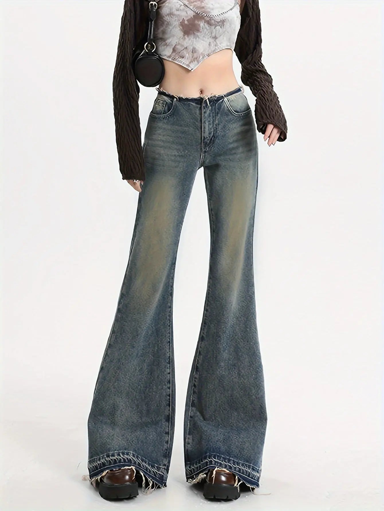 High-Waist Bell Bottom Jeans Y2K Fashion