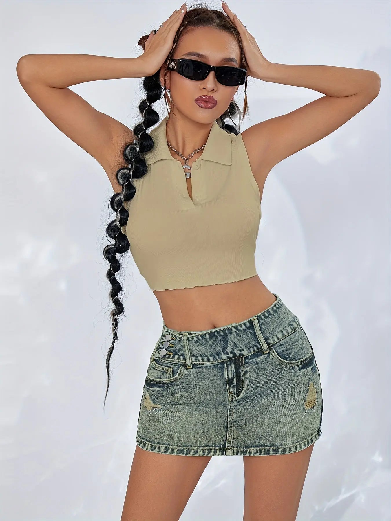 Distressed Denim Mini Skirt Y2K Fashion