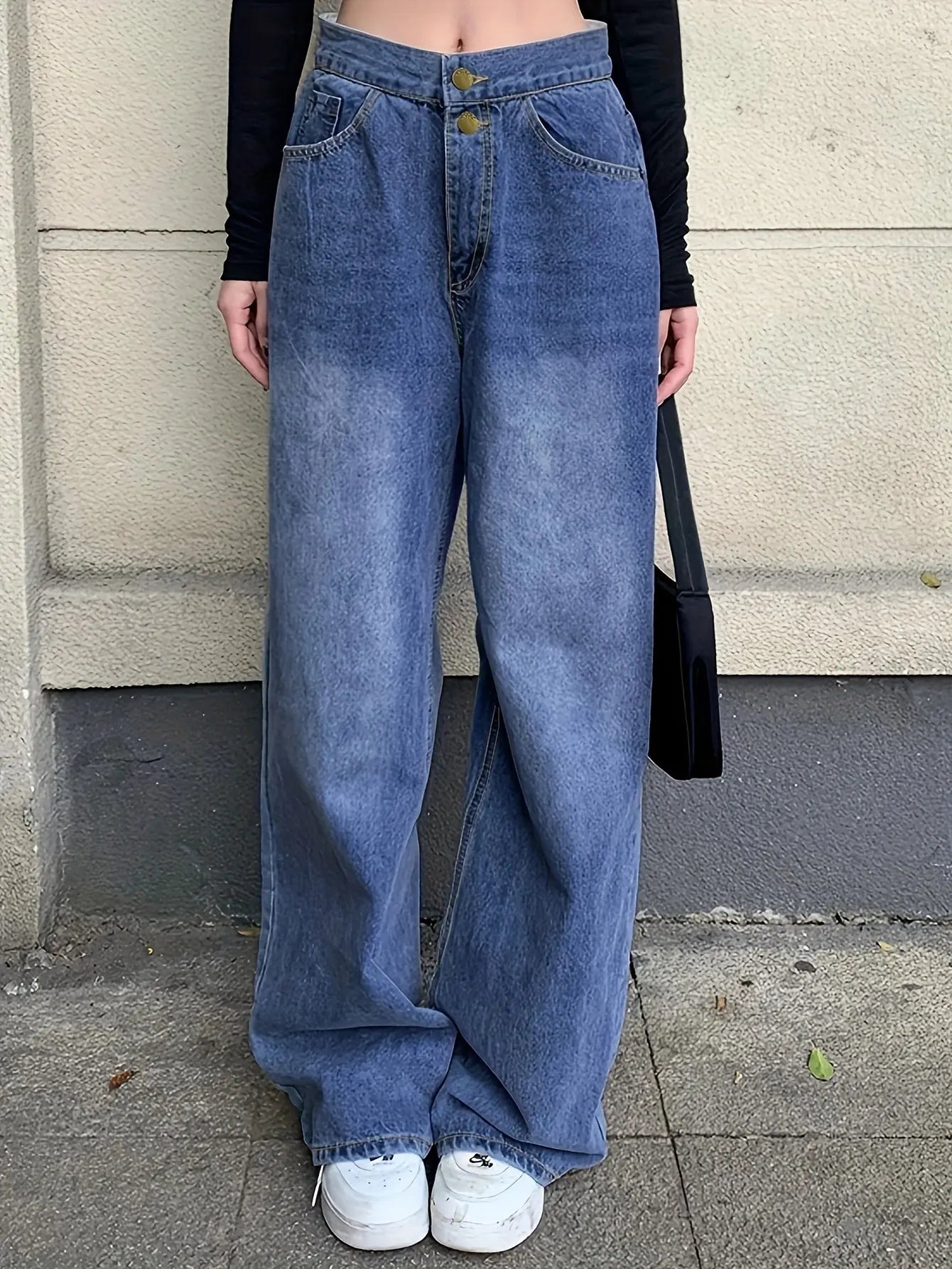 Blue Straight Leg Jeans Y2K Fashion