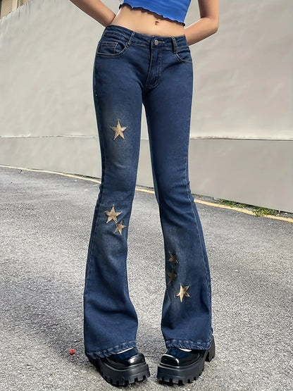 Golden Star Embroidery Y2K Bell Bottoms Y2K Fashion