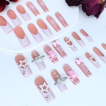 Long Pink Square Nails-24pcs Y2K Fashion