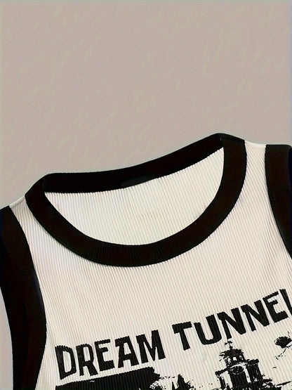 Letter Print Crew Neck Tank Top Y2K Fashion