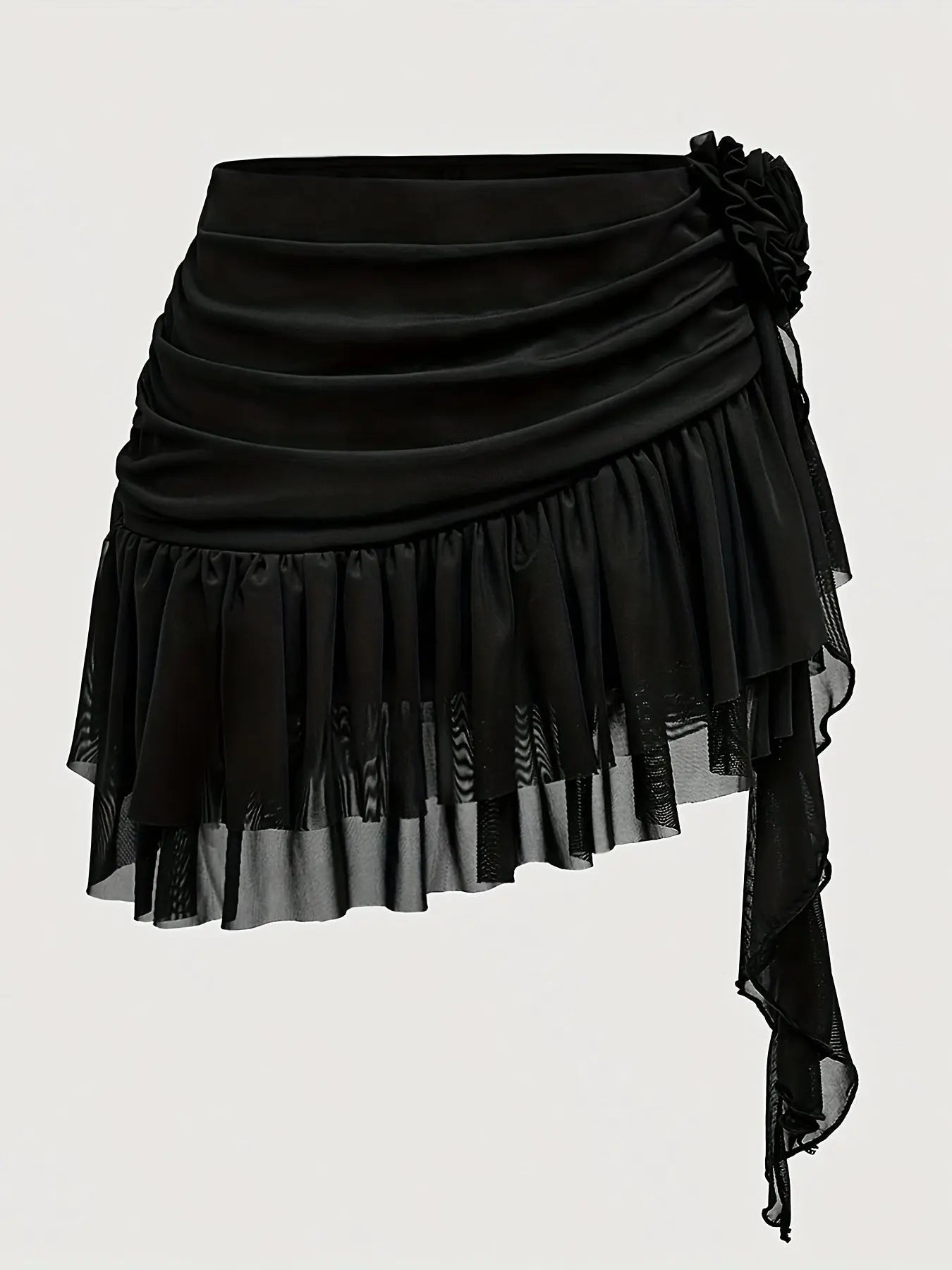 Ruffle Hem Ruched Skirt Y2K Fashion