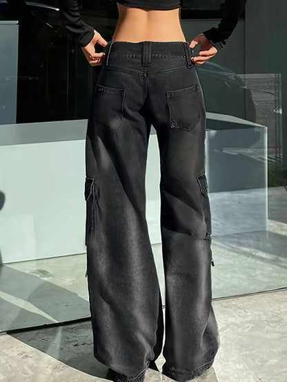 Black Straight Leg Jeans Y2K Fashion