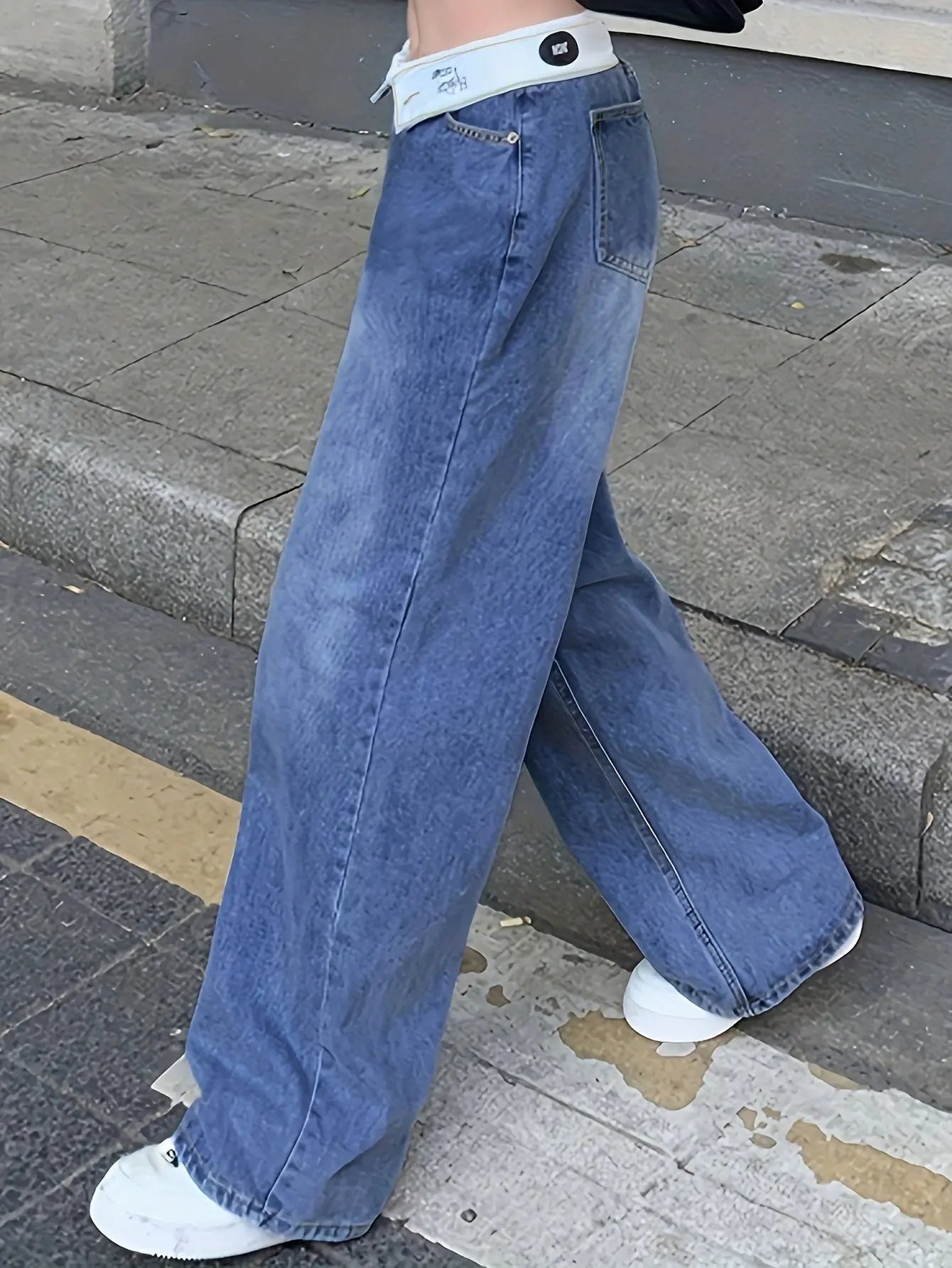 Blue Straight Leg Jeans Y2K Fashion