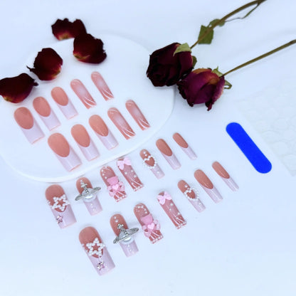 Long Pink Square Nails-24pcs Y2K Fashion