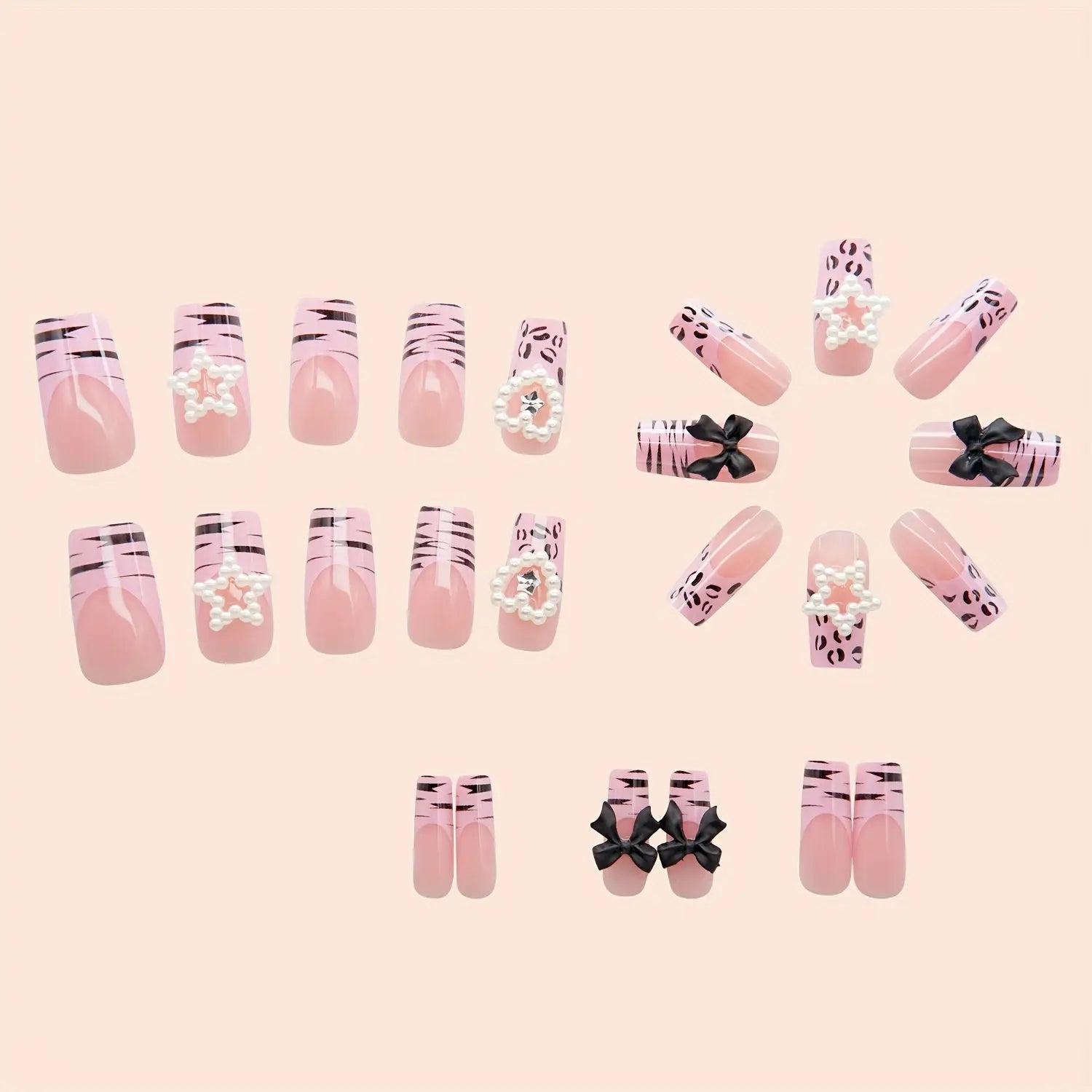 Long Heart Pearl Nails- 24 Pcs Y2K Fashion