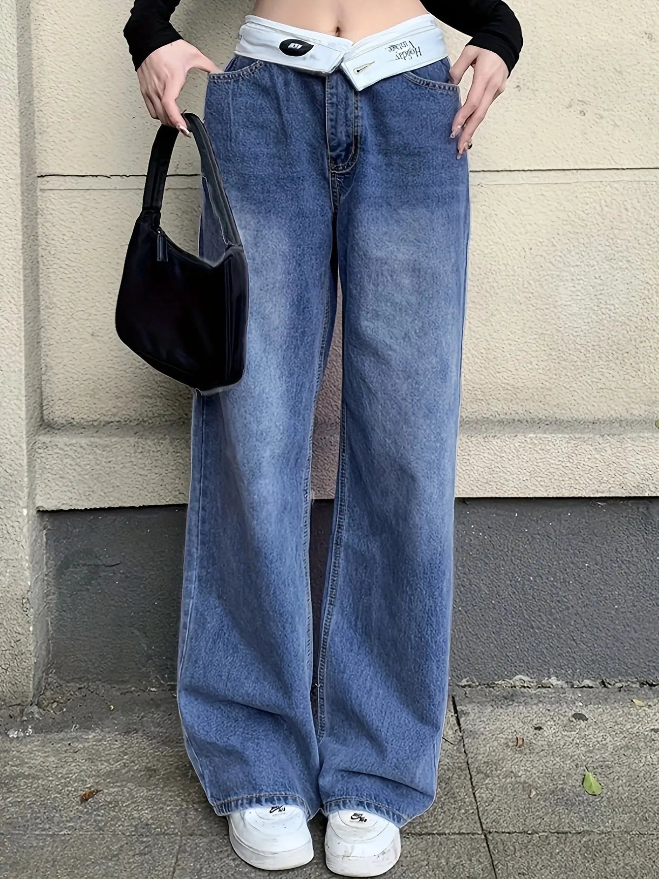 Blue Straight Leg Jeans Y2K Fashion