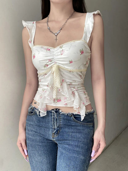 Vintage Floral Ruffle Tank Top