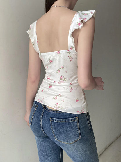 Vintage Floral Ruffle Tank Top