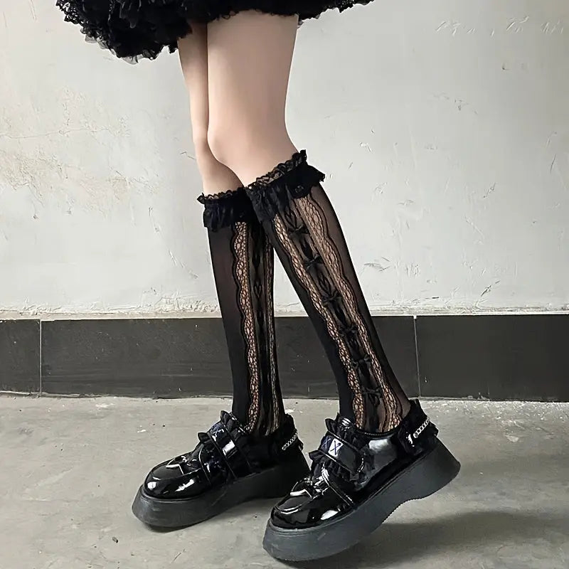 Bow Lace Calf Socks Y2K Fashion