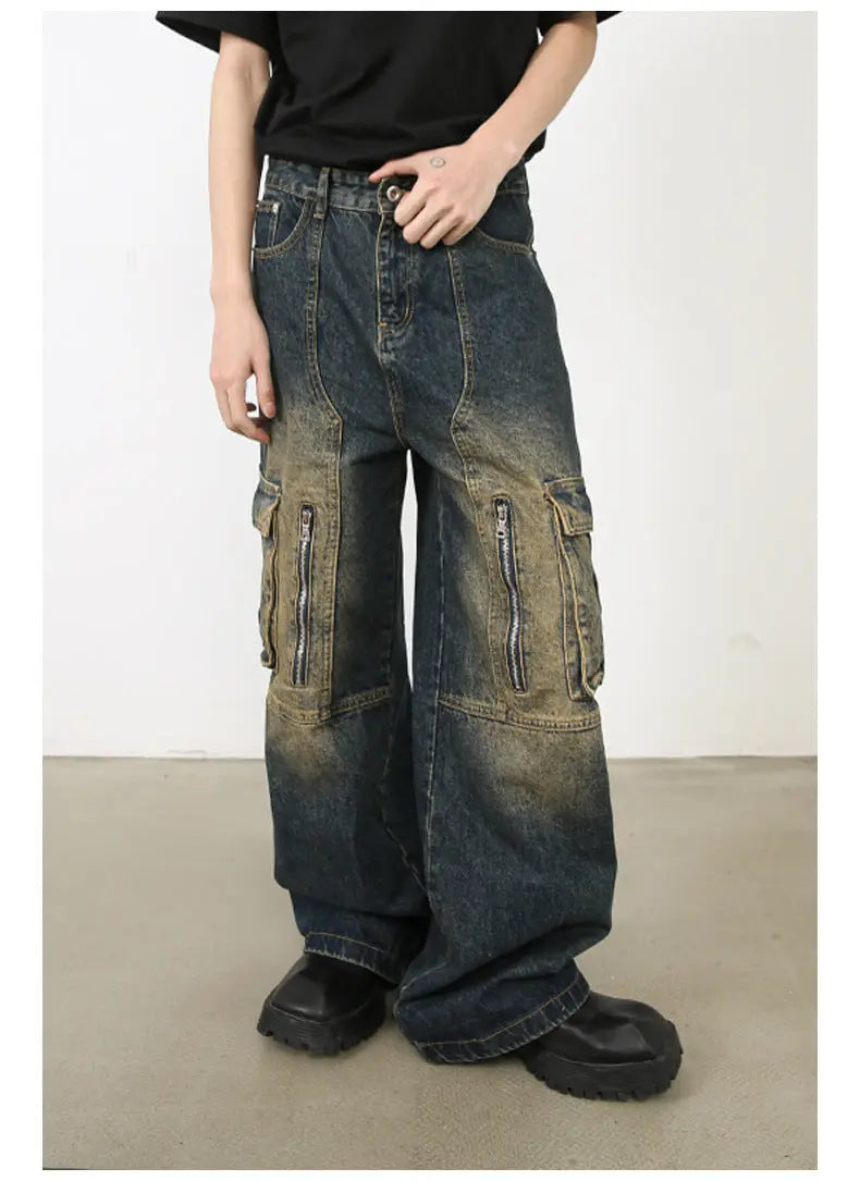 American Washed Cargo Jeans - Y2K Fashion