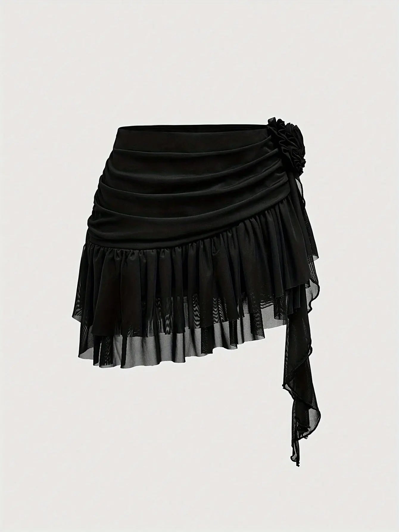 Ruffle Hem Ruched Skirt Y2K Fashion