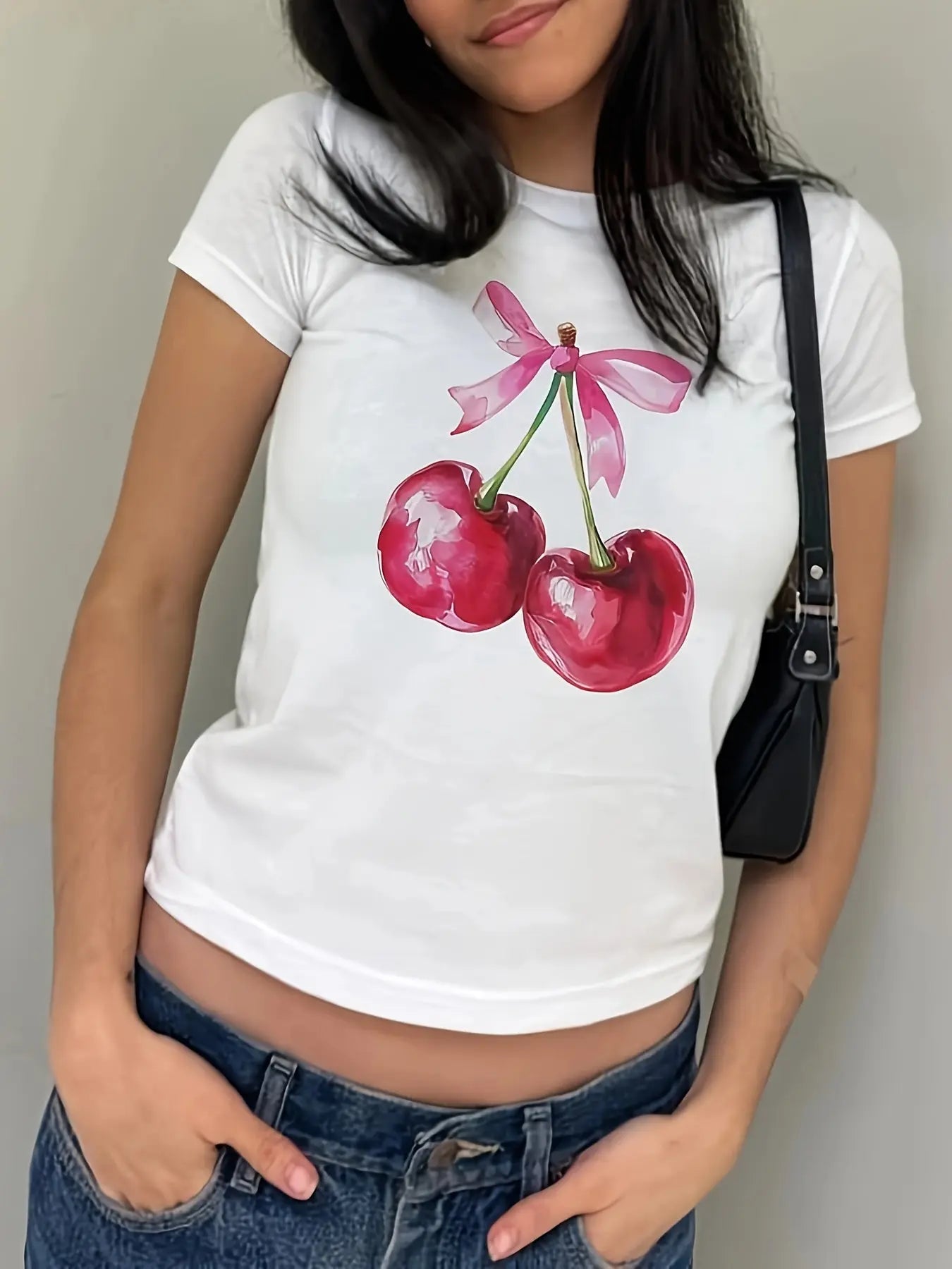 Cherry Print Top Y2K Fashion