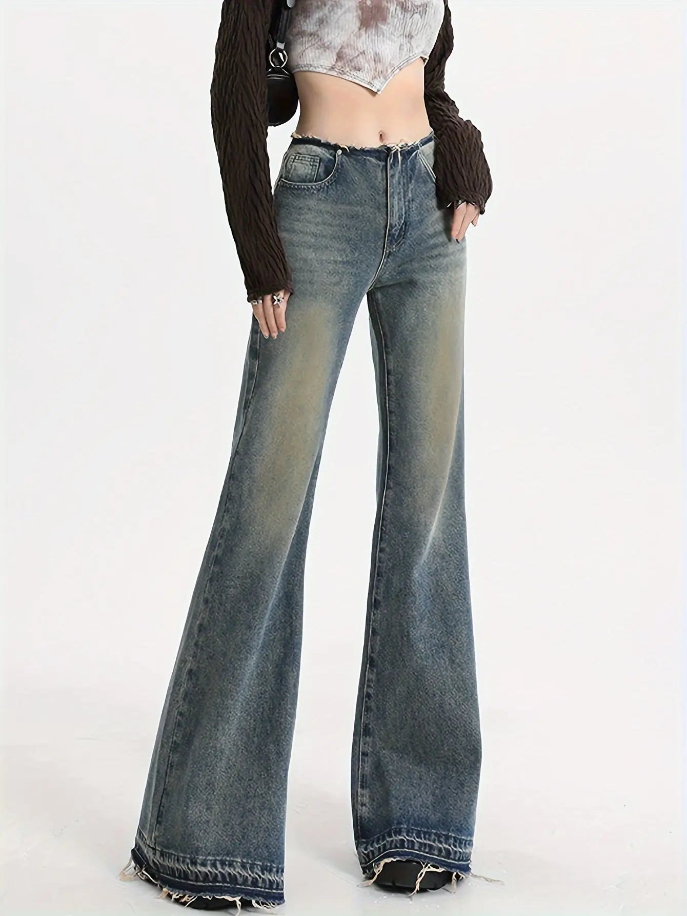 High-Waist Bell Bottom Jeans Y2K Fashion