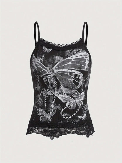 Butterfly Print Cami Top Y2K Fashion