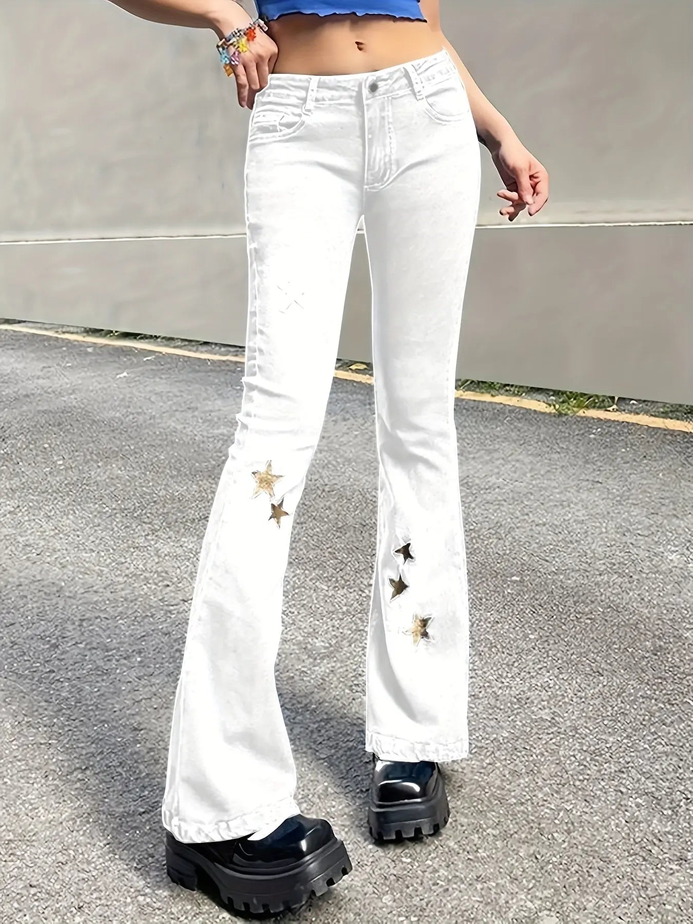 Golden Star Embroidery Y2K Bell Bottoms Y2K Fashion