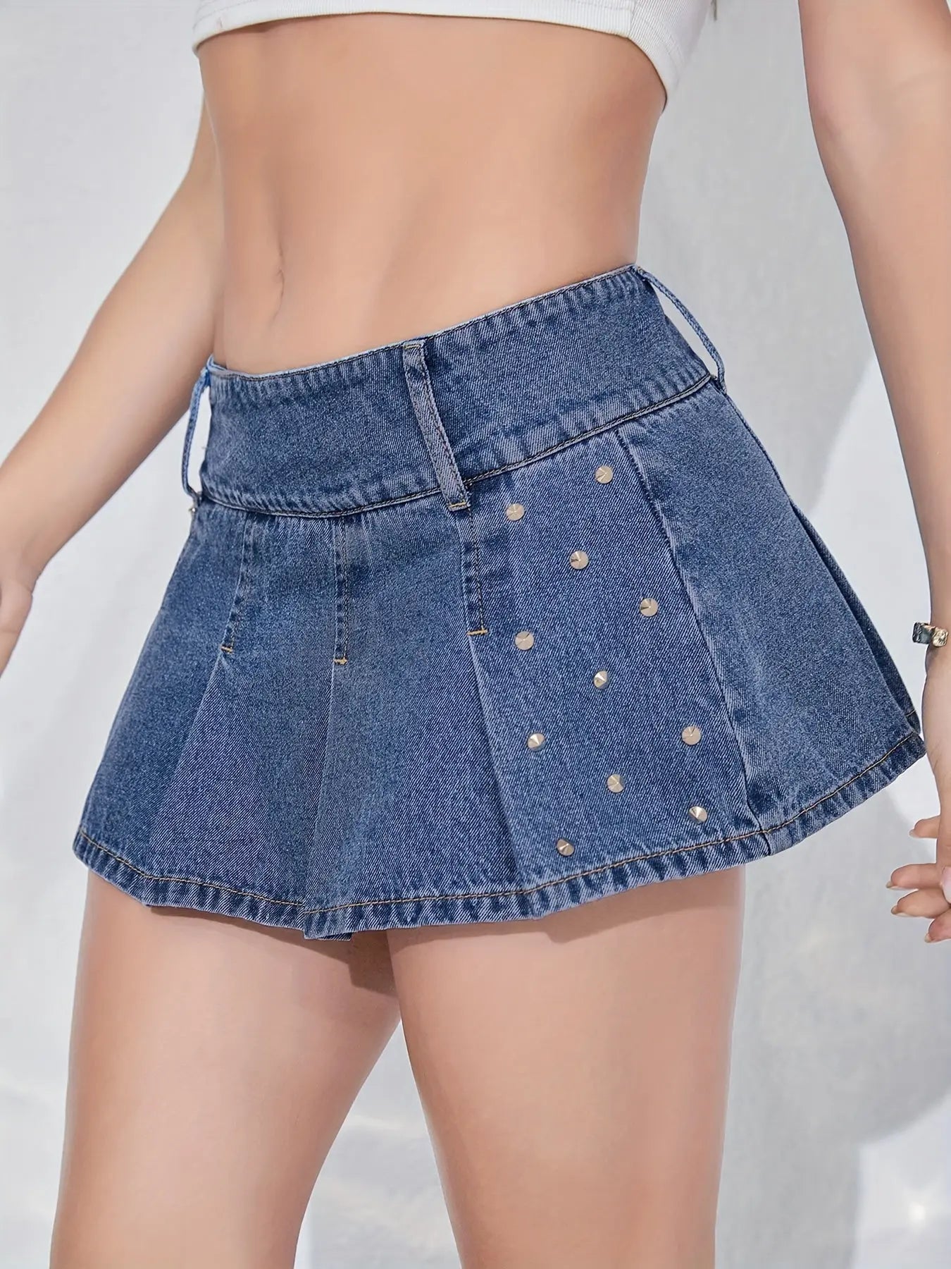 Low Rise Pleated Denim Mini Skirt Y2K Fashion