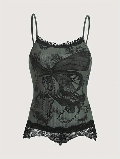 Butterfly Print Cami Top Y2K Fashion